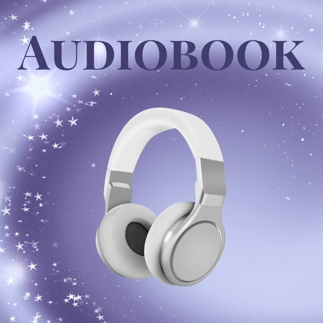 White headphones on a purple background with AUDIOBOOK label.