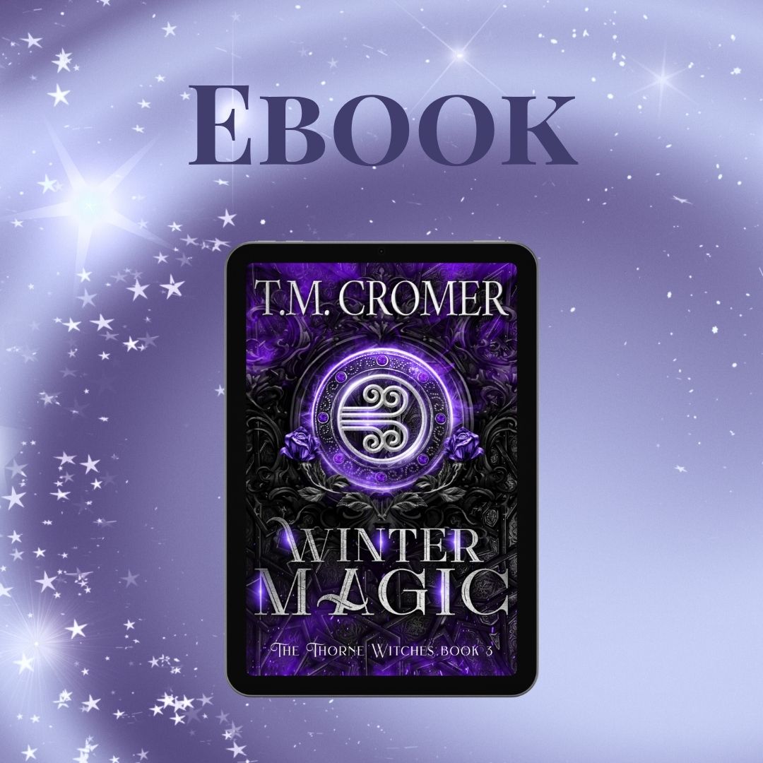Ebook cover of 'Winter Magic' by T.M. Cromer on a purple background with stars, with EBOOK label.
