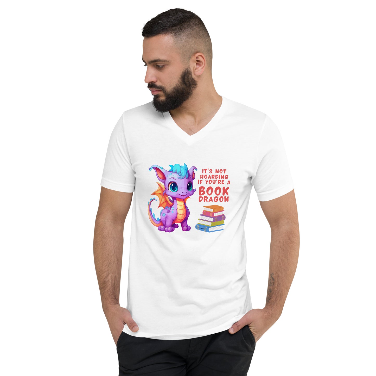 Book Dragon - Unisex V-Neck T-Shirt