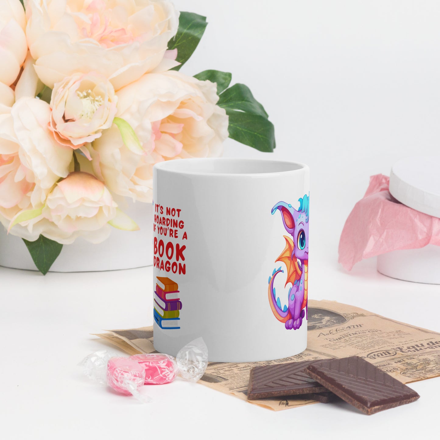 Book Dragon - Glossy White Mug