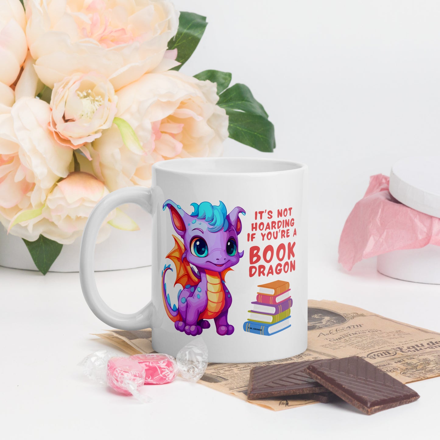 Book Dragon - Glossy White Mug