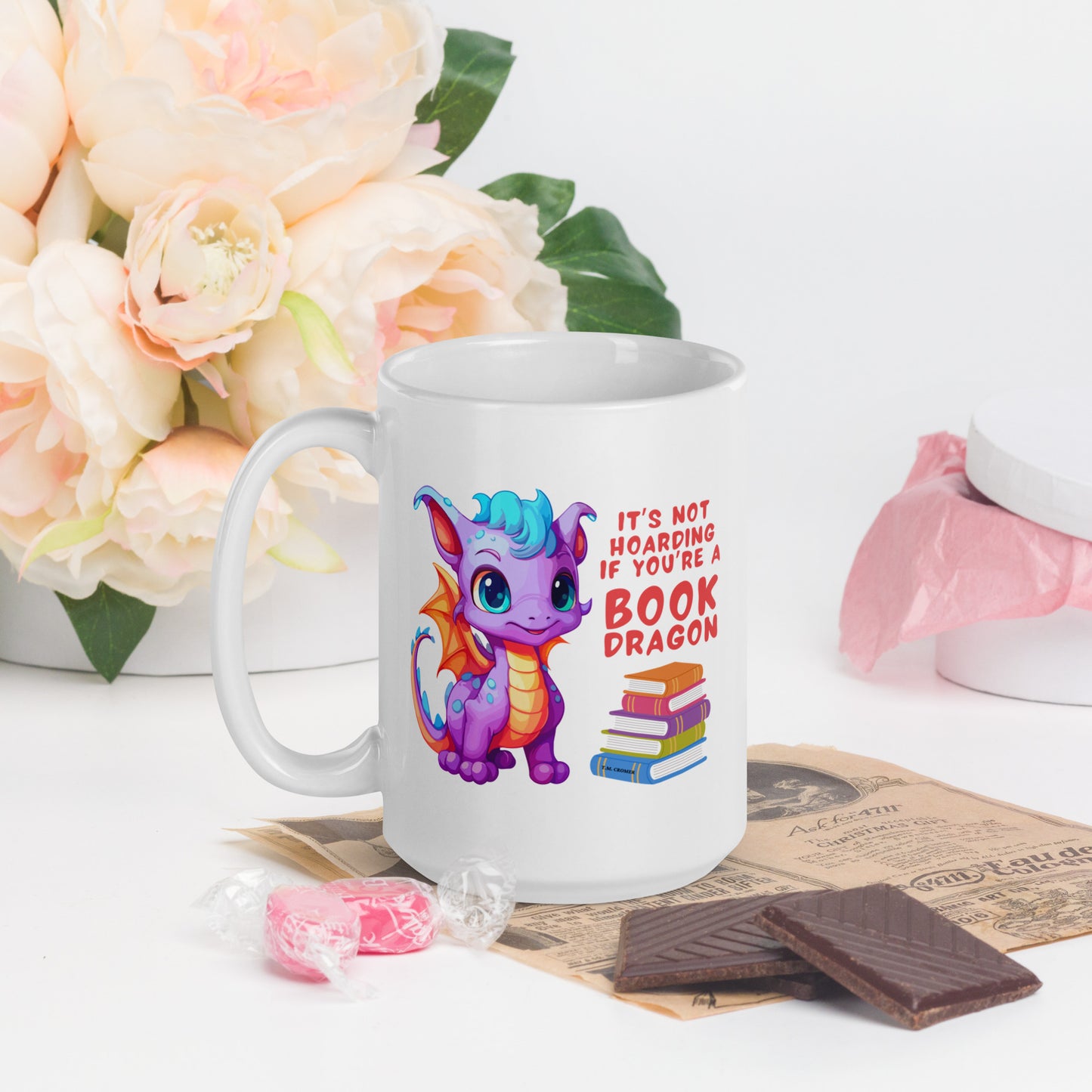 Book Dragon - Glossy White Mug