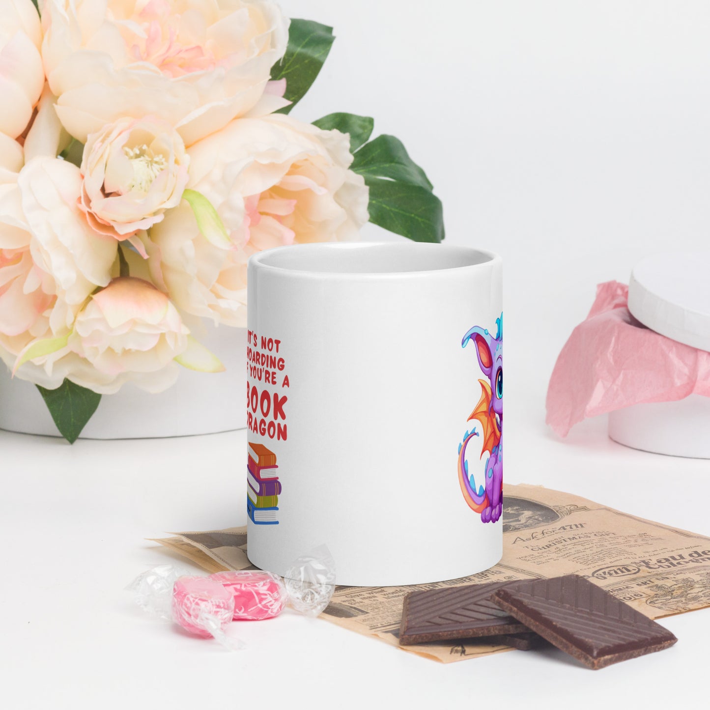 Book Dragon - Glossy White Mug