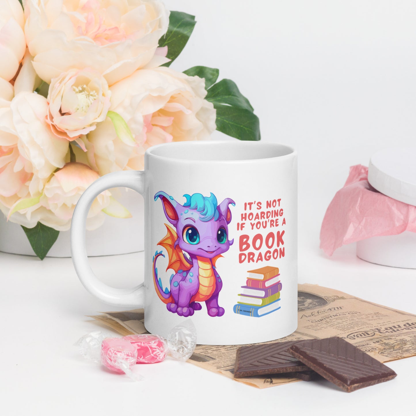 Book Dragon - Glossy White Mug