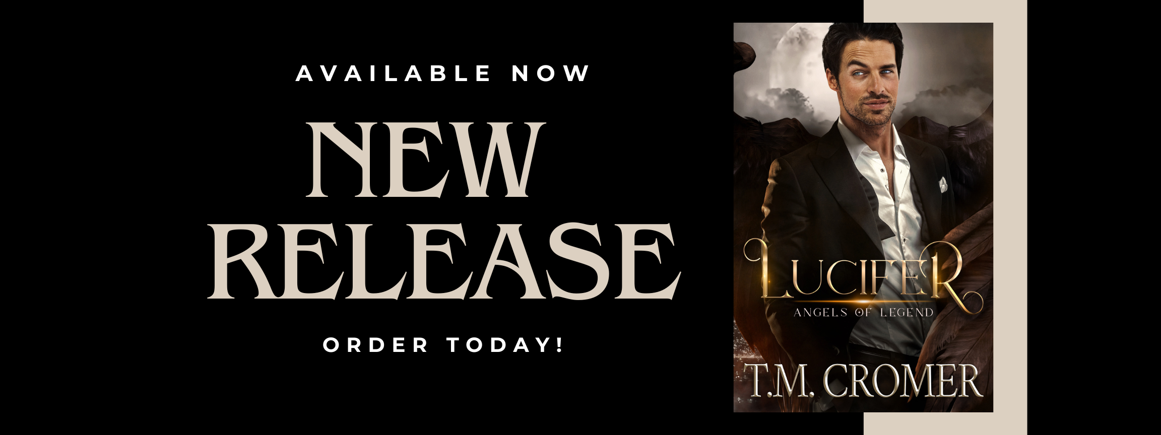 Promotional banner for a new release book titled 'Lucifer' by T.M.