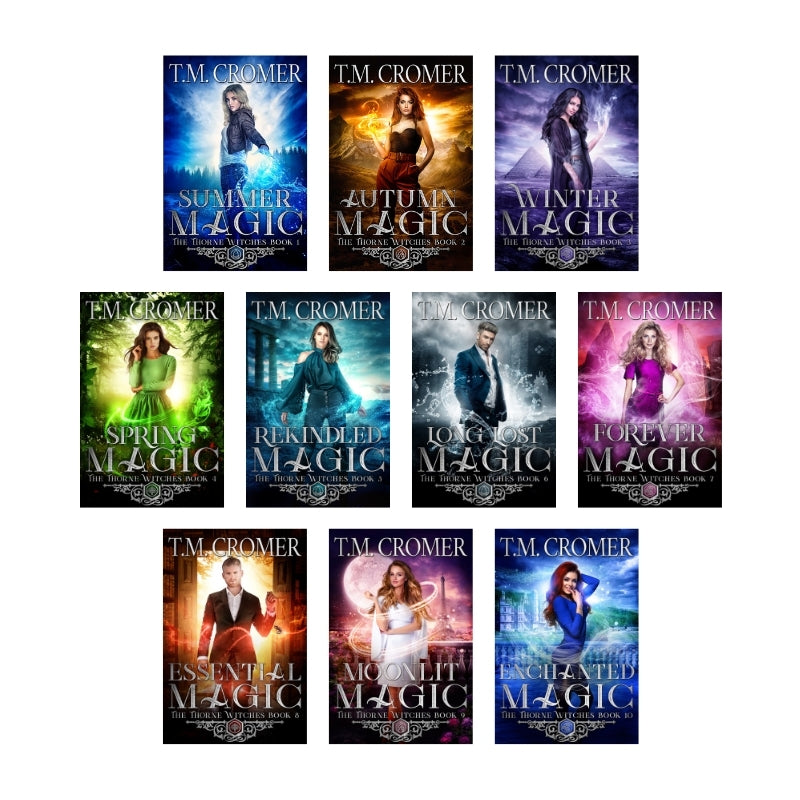 Collection of Thorne Witches book covers by T.M. Cromer featuring series titles on a white background.