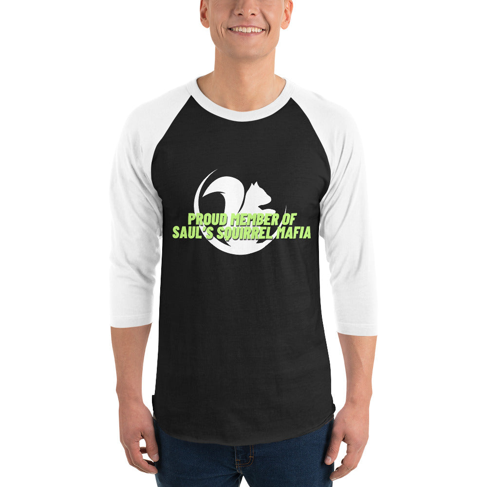 Saul's Squirrel Mafia - 3/4 Sleeve Raglan Shirt - Inverted (lime lettering)