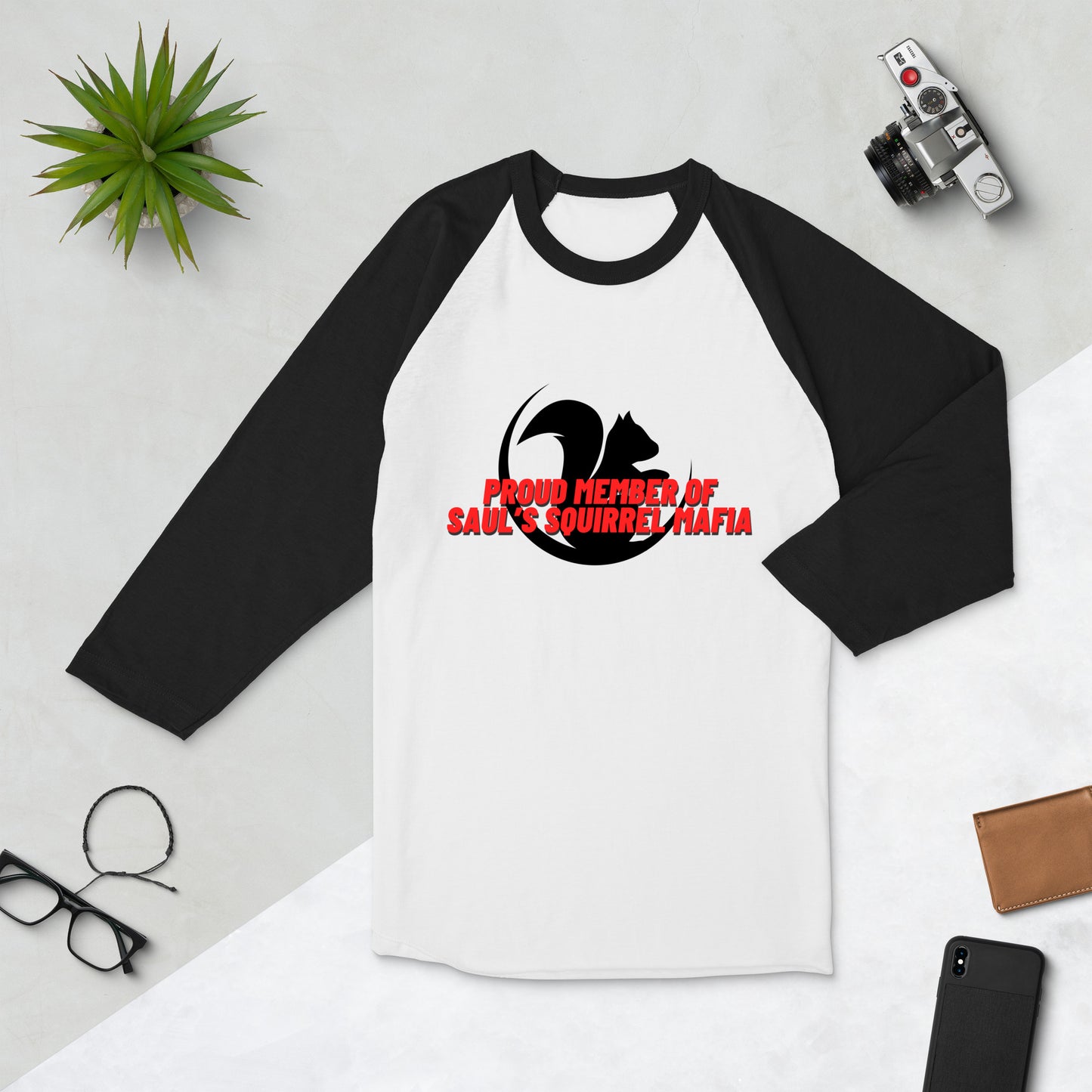 Saul's Squirrel Mafia - T-shirt raglan à manches 3/4 (lettrage rouge)