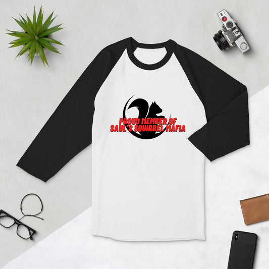 Saul's Squirrel Mafia - 3/4 Sleeve Raglan Shirt (red lettering)