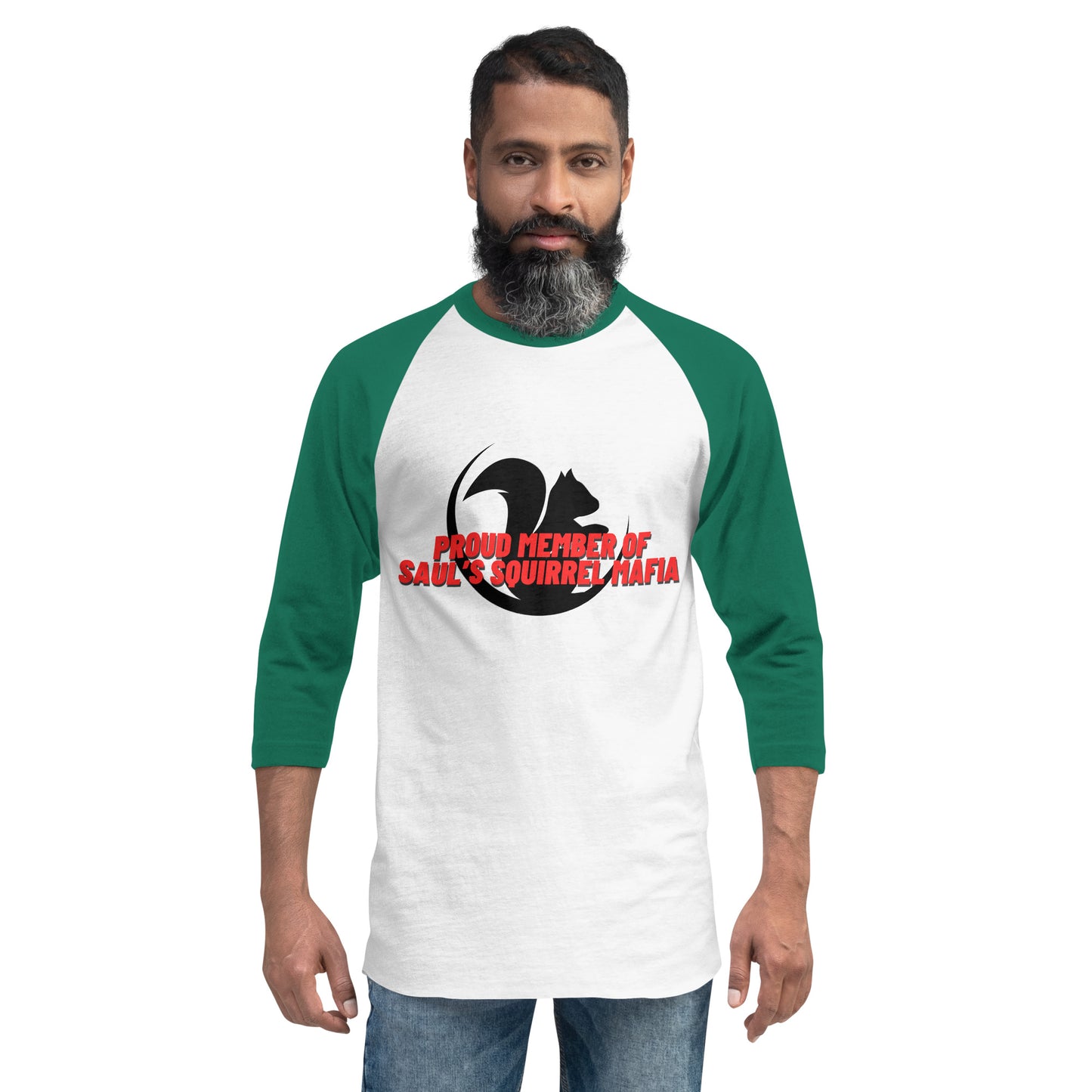 Sauls Eichhörnchenmafia – Raglan-Shirt mit 3/4-Ärmeln (rote Schrift)