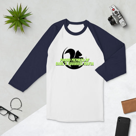 Sauls Eichhörnchenmafia – Raglan-Shirt mit 3/4-Ärmeln (hellgrüner Schriftzug)