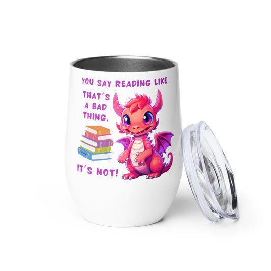 Reading Book Dragon - Wine Tumbler